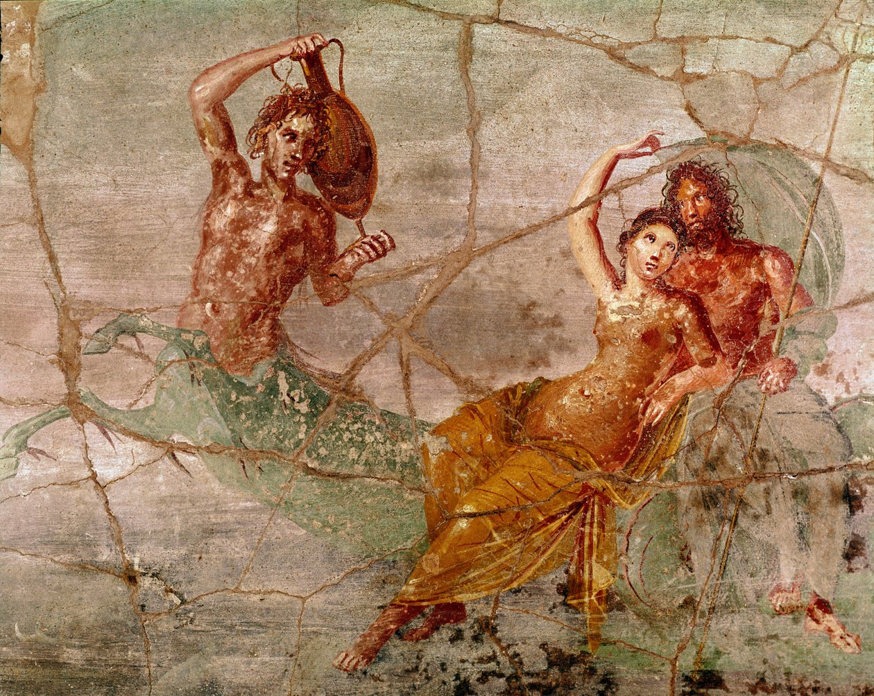 Római művészet: "" Neptunusz, Poszeidon és Amfitrit"" Római freskó Pompeiiből, Olaszországból (Neptun Poseidon amphitrite, fresco from Pompeii) Kr. u. 60-80. alkotó: Roman