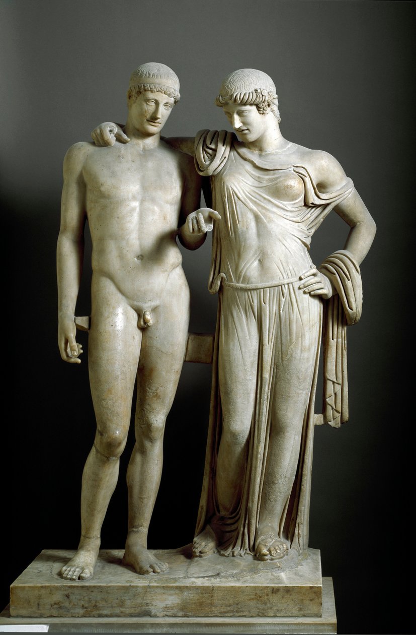 Római művészet: „” Oreste et Electre ”” - Márványszobor Pozzuoliból (Pozzuoli) Kr.u. 1. század, átmérő 160 cm - Nemzeti Régészeti Múzeum, Nápoly - Római civilizáció: Electra és Orestes - Márványszobor (Magas. 160 cm) alkotó: Roman