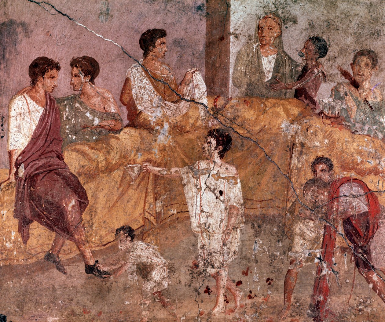 Római művészet: „”Kültéri lakomajelenet”” (Kültéri bankett) Római freskó Triclinium házából, Pompei (Freskó a casa del Triclinioból, Pompei) Kr.u. 40-60. alkotó: Roman