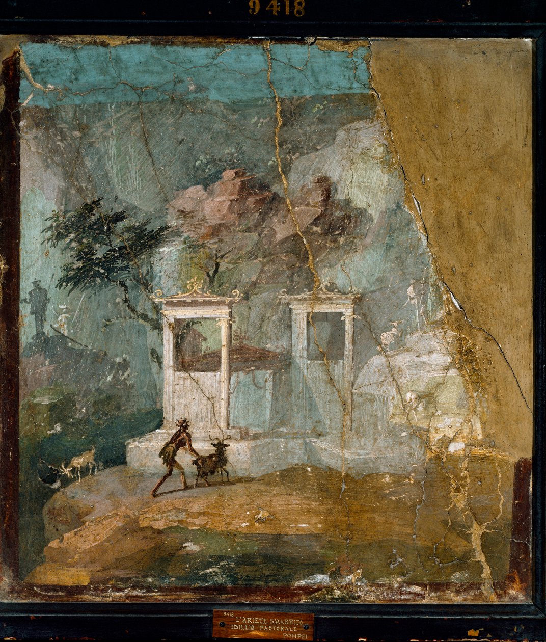Római művészet: „The Lost Belier, Pastoral Idyll” Római freskó Pompei helyéről egy görög eredeti után (Kr. e. 2. század). Kr.u. 1. század. Nápoly, Museo Archeologico Nazionale alkotó: Roman