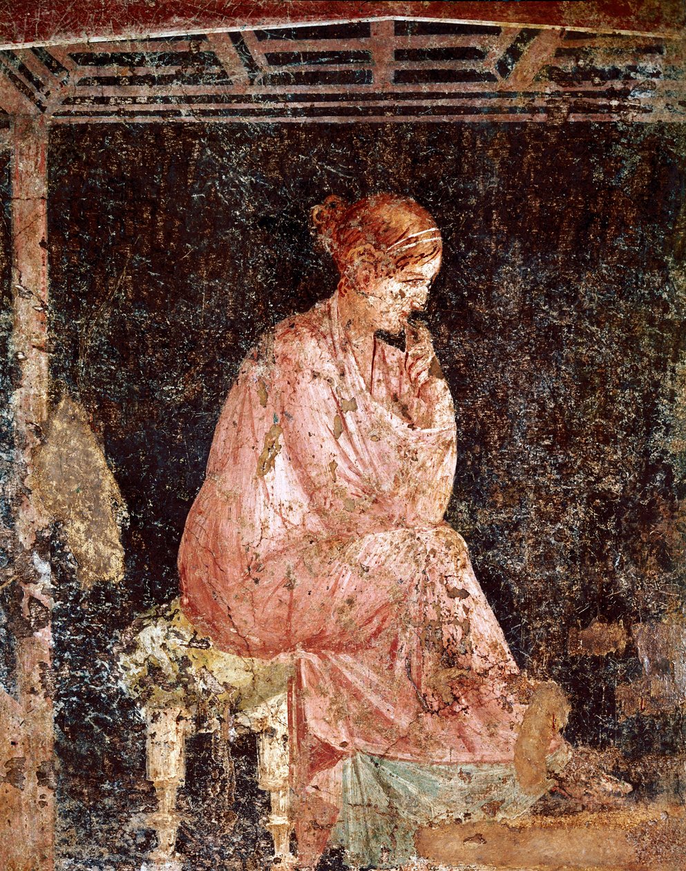 Római művészet: „” Fiatal nő ül”” (Ülő fiatal hölgy) Pompei 3. pompei stílusú római freskója (Pompei freskó) Kr.u. 40-60. alkotó: Roman