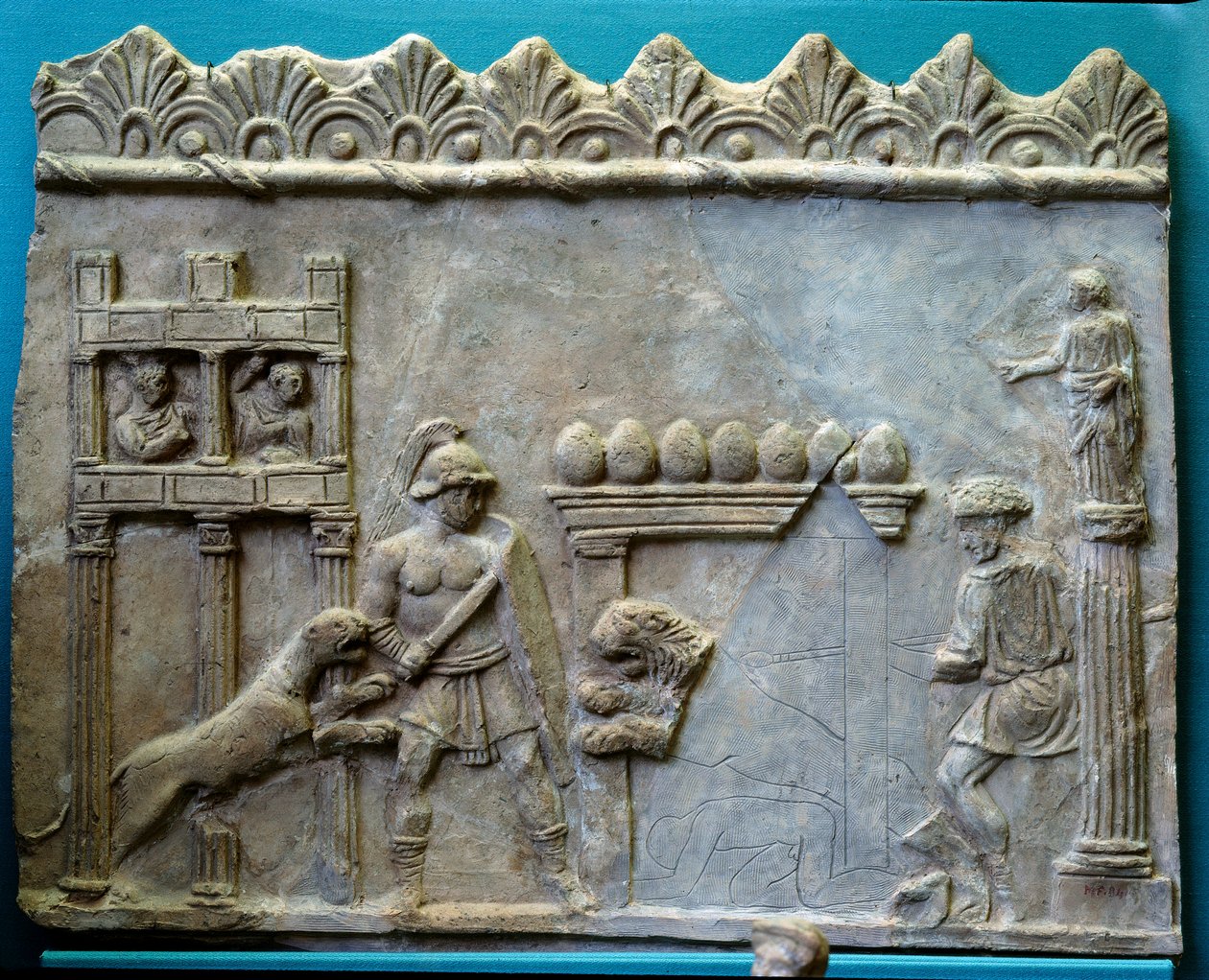 Római Birodalom Antiquitis művészete. Venatio: Gladiátorok harca a vadállatok ellen. Szobor alkotó: Roman