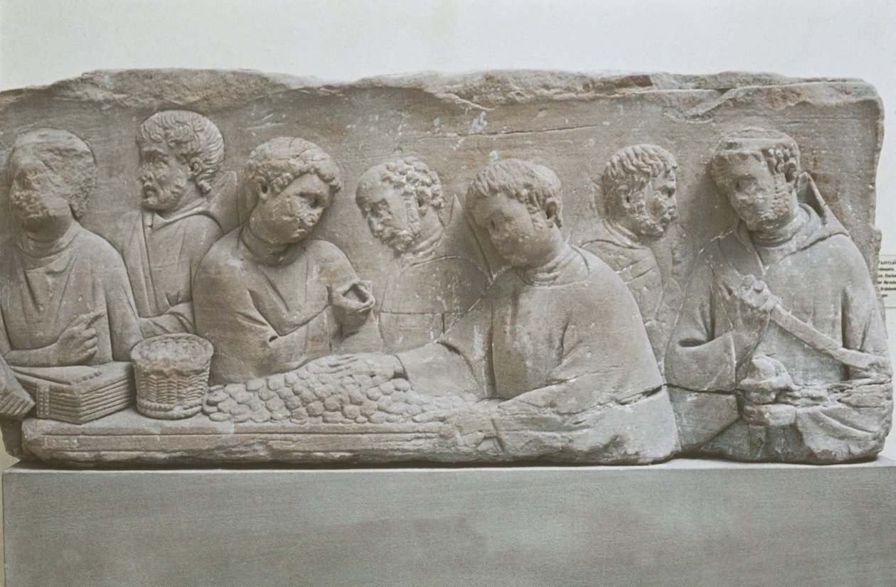 Római temetkezési sztélé adófizetési jelenetet ábrázolva, Neumagen-Dhron, Németország alkotó: Roman