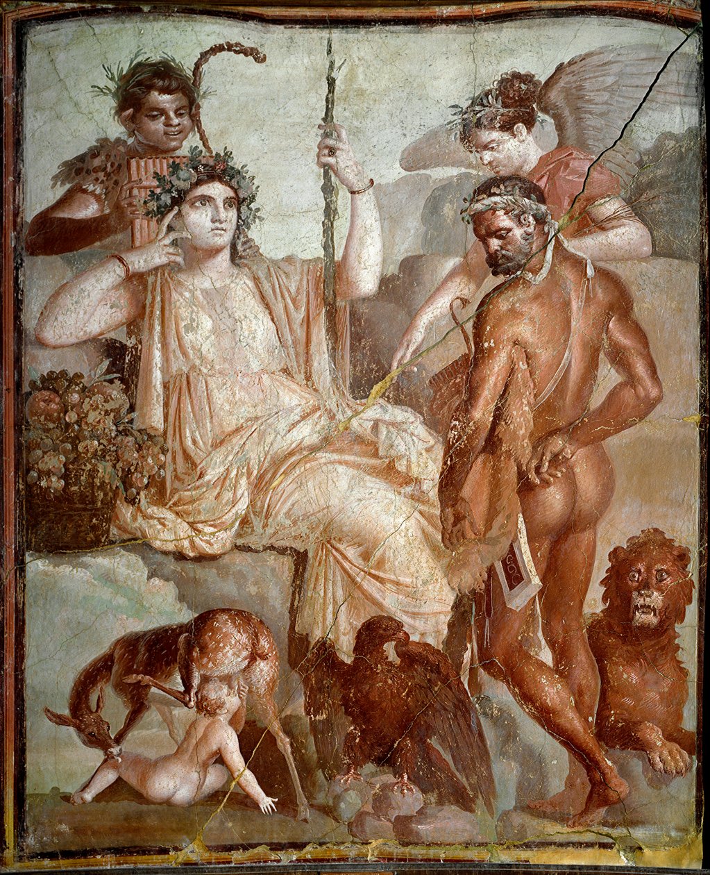 Római művészet: „” Héraklész fiát, Telephust (Telephust) találja Arcadia hegyein”” Római freskó Herculanum (Ercolano) helyéről, i.sz. 70, dim. 216x185 cm - Nápoly, Museo Archeologico Nazionale - Héraklész megtalálja fiát, Telephust A hegyekben alkotó: Roman