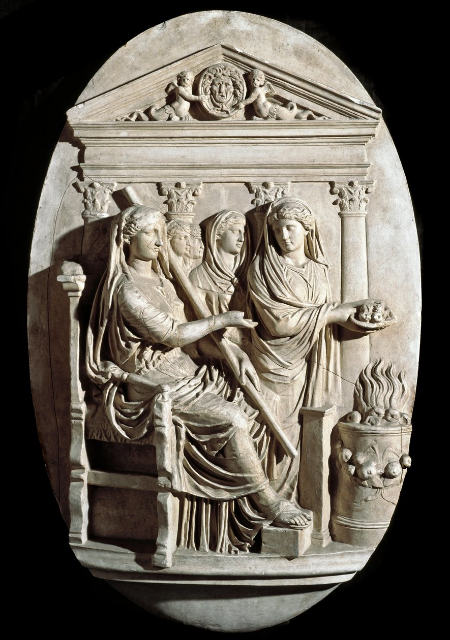 Római művészet: áldozati jelenet Vestában (Hestia) a Villa Albaniból (alacsony dombormű) alkotó: Roman