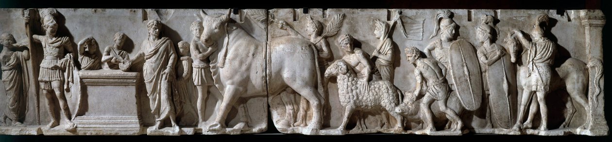 Római művészet: Domitius Ahenobarbus oltára. Kr.e. 100. A Mars istennek való feláldozás jelenete. dombormű márványon. V 2,05 m. Párizs, Louvre Múzeum alkotó: Roman