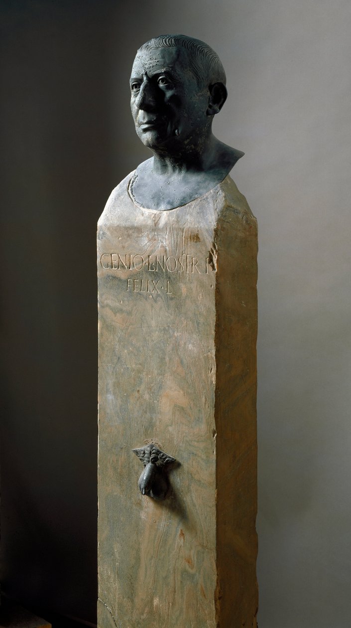 Római művészet: Lucius Caecilius Iucundus bankár mellszobra (kb. i.sz. 20-69) Bronz szobor. Kr.u. 1. század Pompeiből. Nápoly, Museo Nazionale Archeologico alkotó: Roman