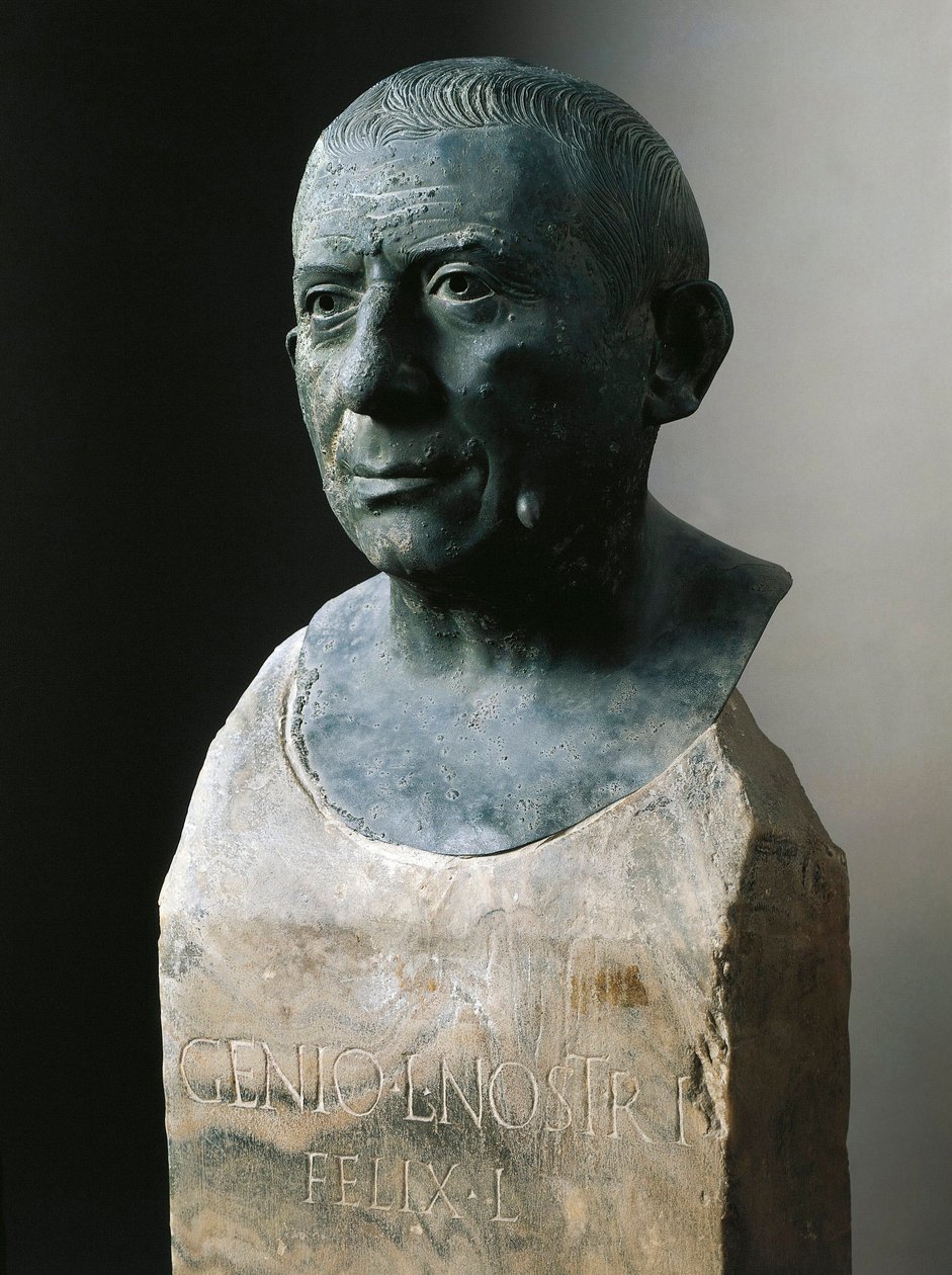 Római művészet: Lucius Caecilius Iucundus bankár mellszobra (kb. i.sz. 20-69) Bronz szobor. Kr.u. 1. század Pompeiből. Nápoly, Museo Nazionale Archeologico alkotó: Roman