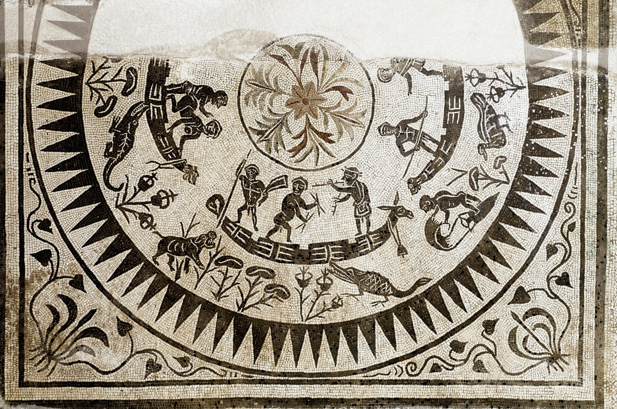 Római művészet: vadászat és halászat törpék. 3. századi mozaik. Nemzeti Római Múzeum (vagy a fürdők) Róma alkotó: Roman