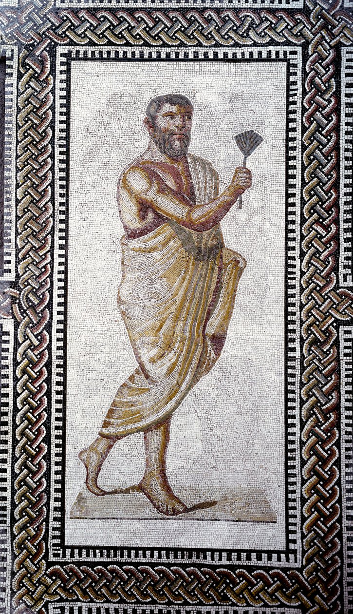 Római művészet: „” ember tetővel „Mozaikburkolat a Caracalla fürdőből. Kr.u. 212 Róma, Museo Nazionale Romano (o delle Terme) alkotó: Roman