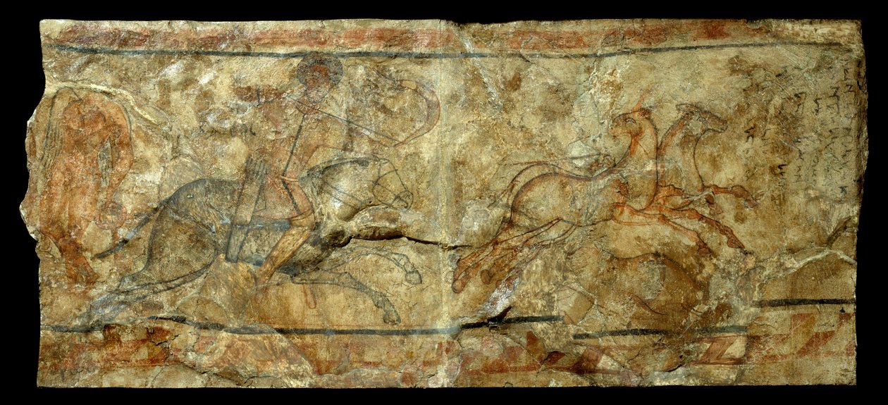 Római művészet: kankalinra vadászó íjászt ábrázoló falfestmény. a szíriai Doura Europos helyéről (Kr. e. 27-476). V 2,1x0,9 m alkotó: Roman