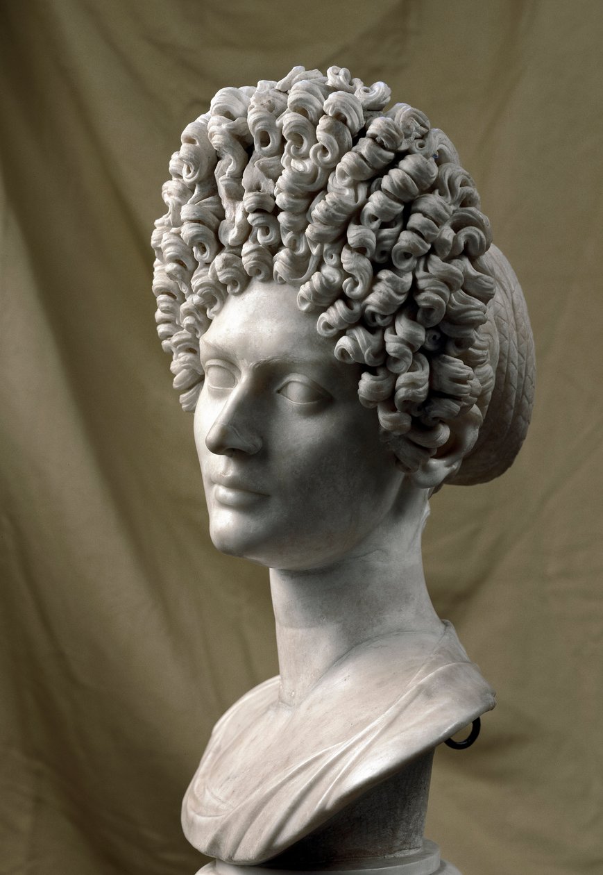 Római művészet: hölgyportré a Flavius-korból. Kr.u. 80-100. Márvány szobor. Homályos. 38 cm. Róma, Musei Capitolini alkotó: Roman
