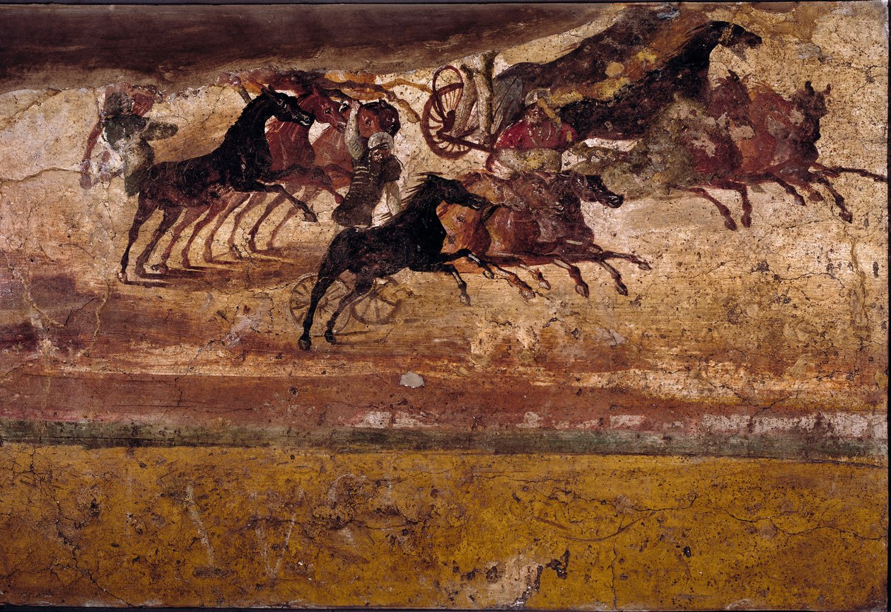 Római művészet: quadrige-faj. Frissen a quadrige villájából. 4. stílus, Pompei.Nápoly, Nemzeti Régészeti Múzeum alkotó: Roman
