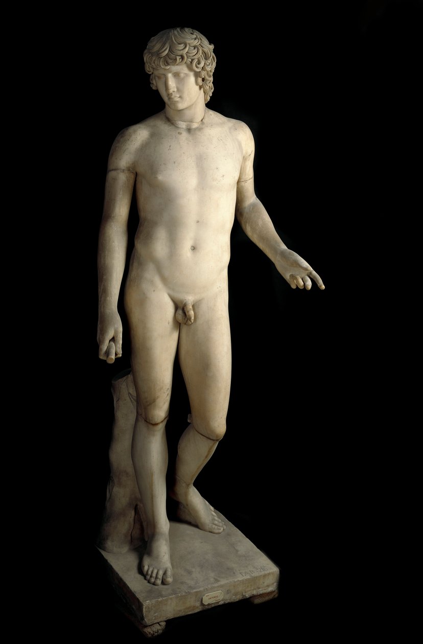 Római művészet: Antinous (Antinoos vagy Antinoo) ábrázolása (kb. 110-130 ap. JC) Farnese, Hadrianus római császár szerelmese. Márvány szobor. Kr.u. 130-138 Dim. 203 cm Nápolyi Régészeti Múzeum. alkotó: Roman
