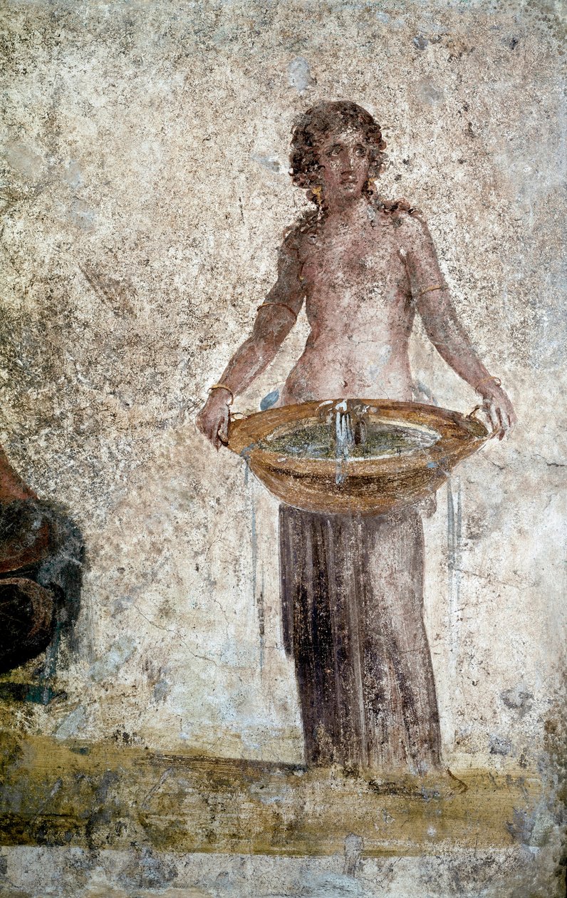 Római művészet: nimfa ábrázolása. Egy freskó részlete a pompei Vestales házából. Kr.u. 1. század. Párizs, Louvre Múzeum alkotó: Roman