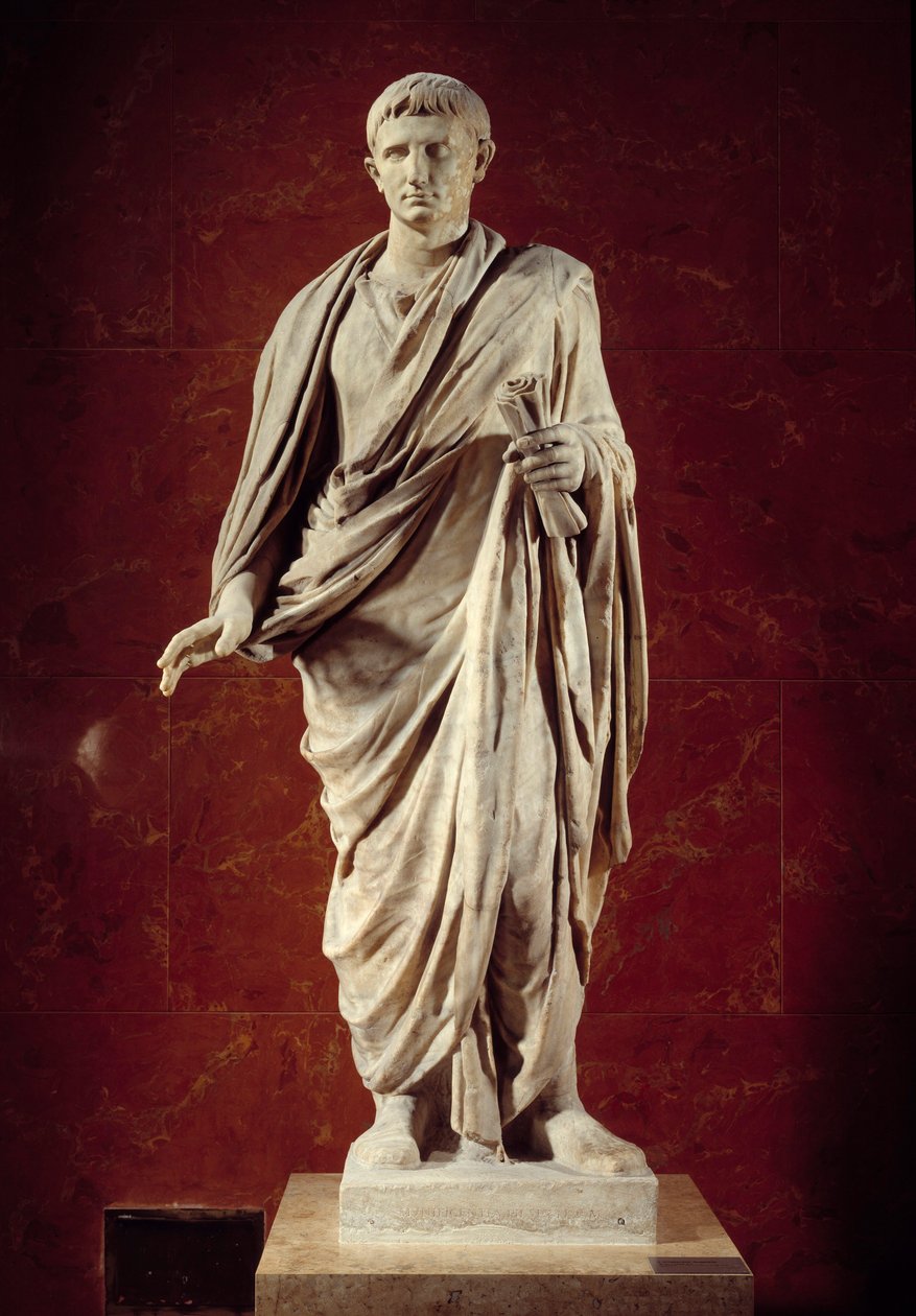 Római művészet: Augustus császár (CESARE AUGUSTO) szobra (Kr. e. 63-i.sz. 14) 1. század. Velletritől. Párizs, Louvre Múzeum alkotó: Roman