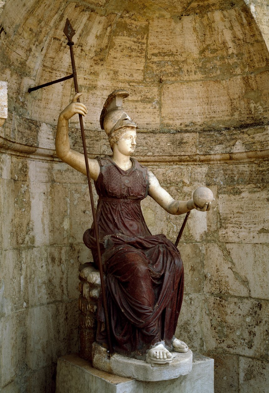 Római művészet: „” Róma istennő felemeli az univerzumot a kezében”” I. századi szobor. Róma, Campidoglio alkotó: Roman