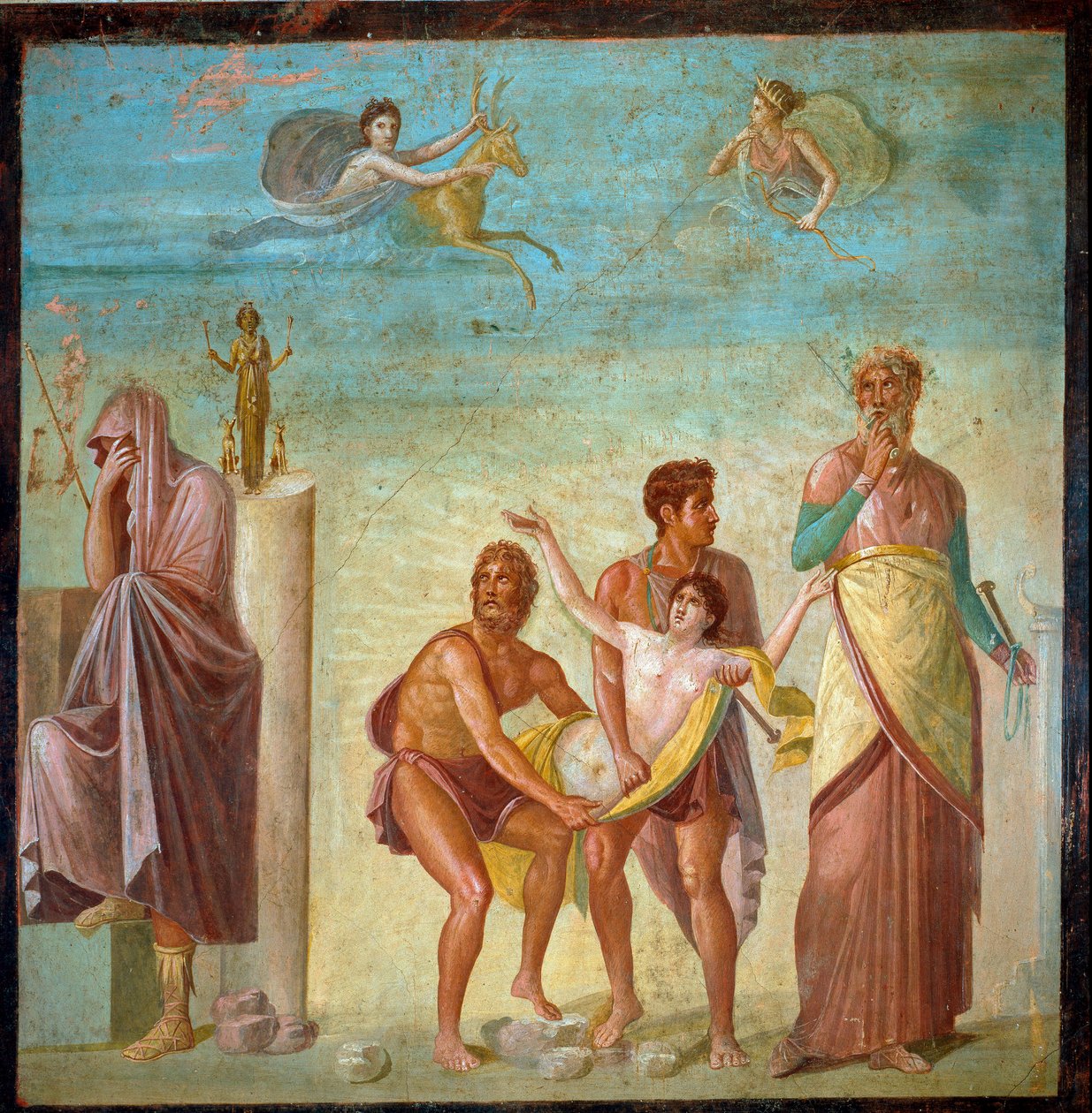 Római művészet: „Iphigenie áldozata”” Pompei freskója, a tragikus költő otthona. Kr.u. 1. század. Nápolyi Museo Archeologico Nazionale – Római művészet: Iphigenia áldozata. Freskó a tragikus költő házából, Pompei. Kr.u. 1. század. Nationa alkotó: Roman