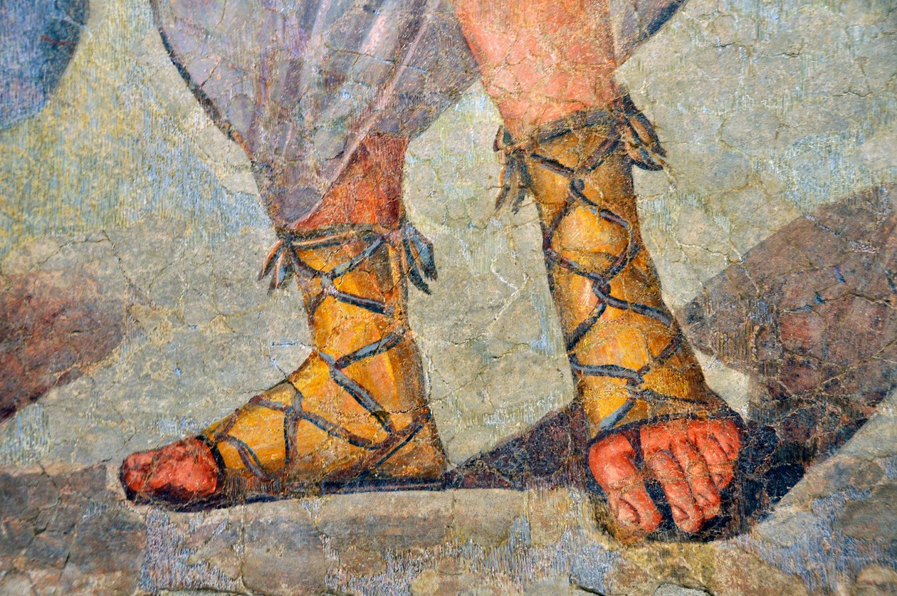 Római cipő fűzős. Részlet. 2. század vége – 3. század eleje (freskó) alkotó: Roman