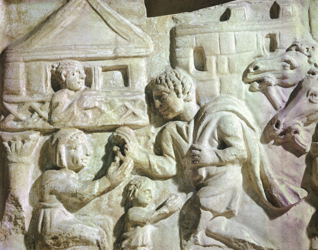 Szarvasvadászat hálóval, római skarkofág, 4. század (dombormű) alkotó: Roman