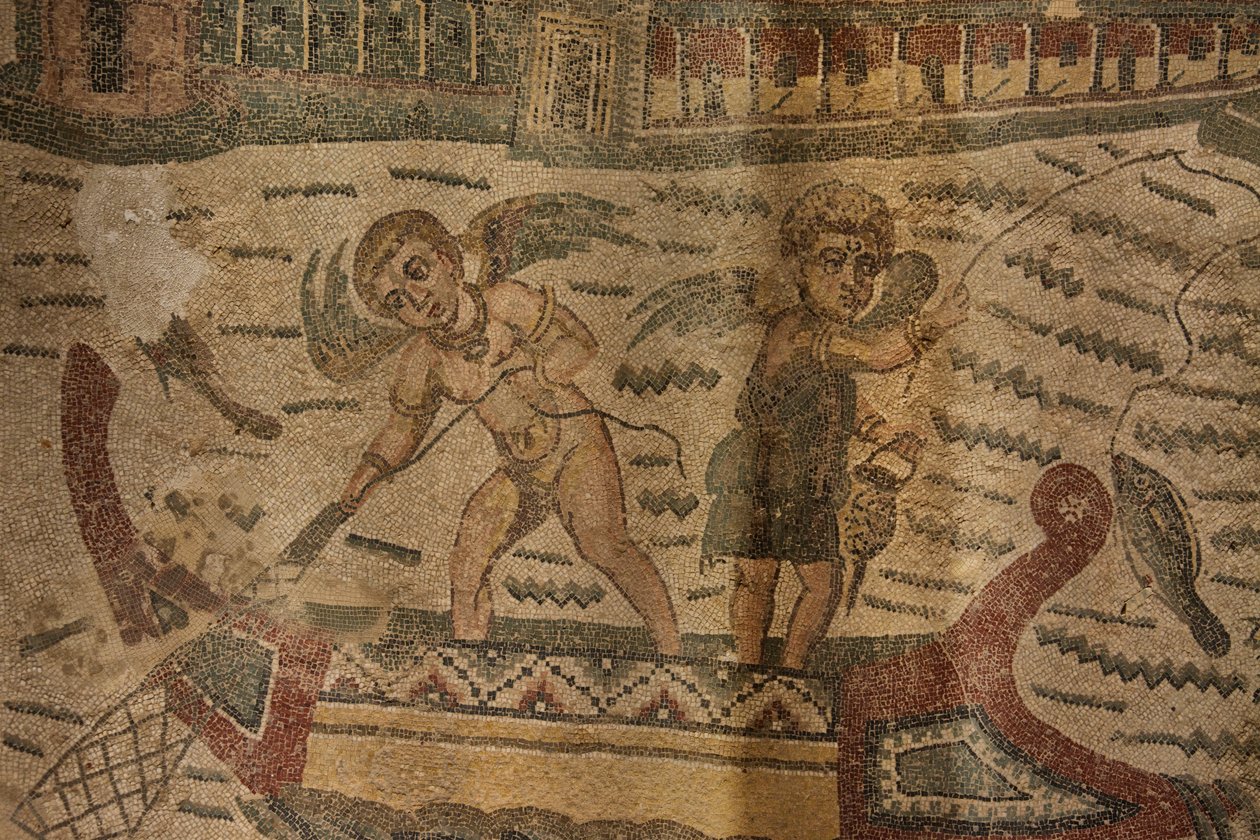 Félkör alakú portikusz, padlómozaik, Villa Romana del Casale, Piazza Armerina, Szicília, Olaszország (fotó) alkotó: Roman