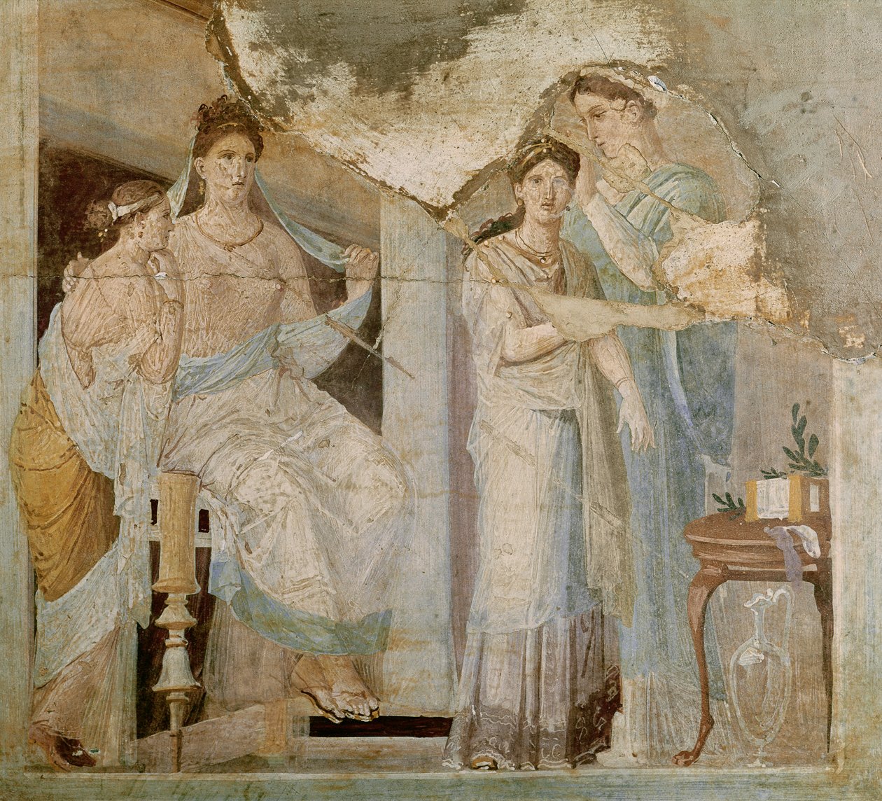 Rabszolga fésülés egy lánynak, Herculaneum, harmadik stílus (freskó) alkotó: Roman