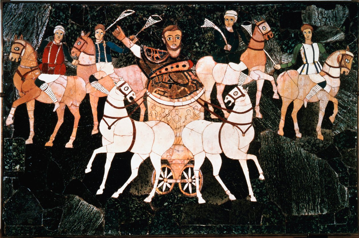 Julius Annius Bassus római konzul a 4. századból származó stift munkalap részletnégyesén ábrázolja. Junius Bassus bazilika (Basilic of June Bassi), Esquilin Rómában. Őrizze a Conservatori Múzeumban, Rómában alkotó: Roman