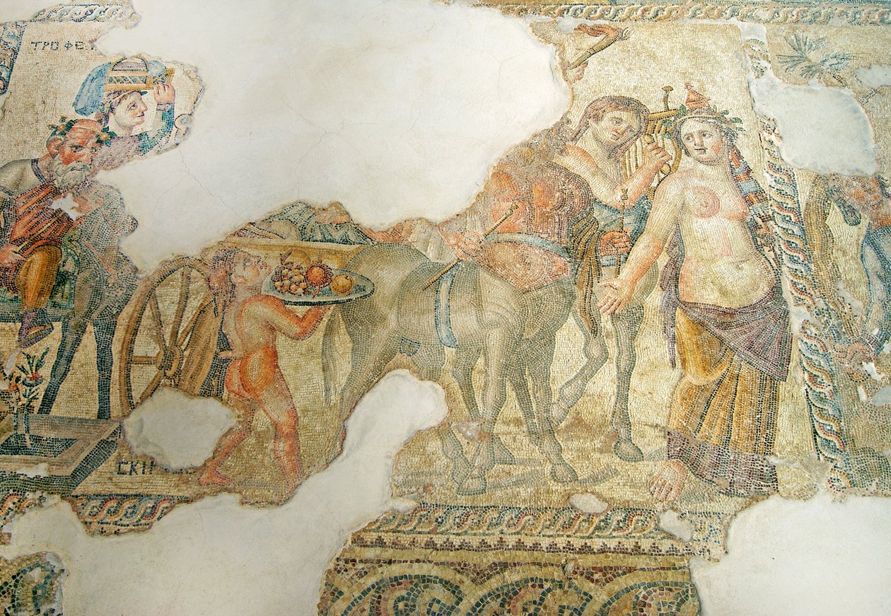 Dionüszosz diadalmas menete, Aion háza, Paphos, Ciprus (mozaik) alkotó: Roman