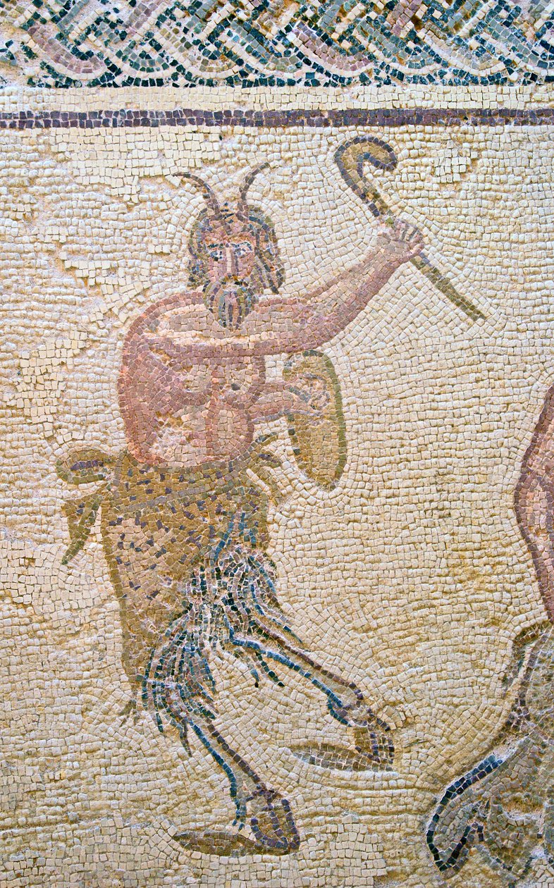 Dionüszosz diadala, Pán részlete, Dionüszosz háza, Paphos, ciprusi mozaik alkotó: Roman