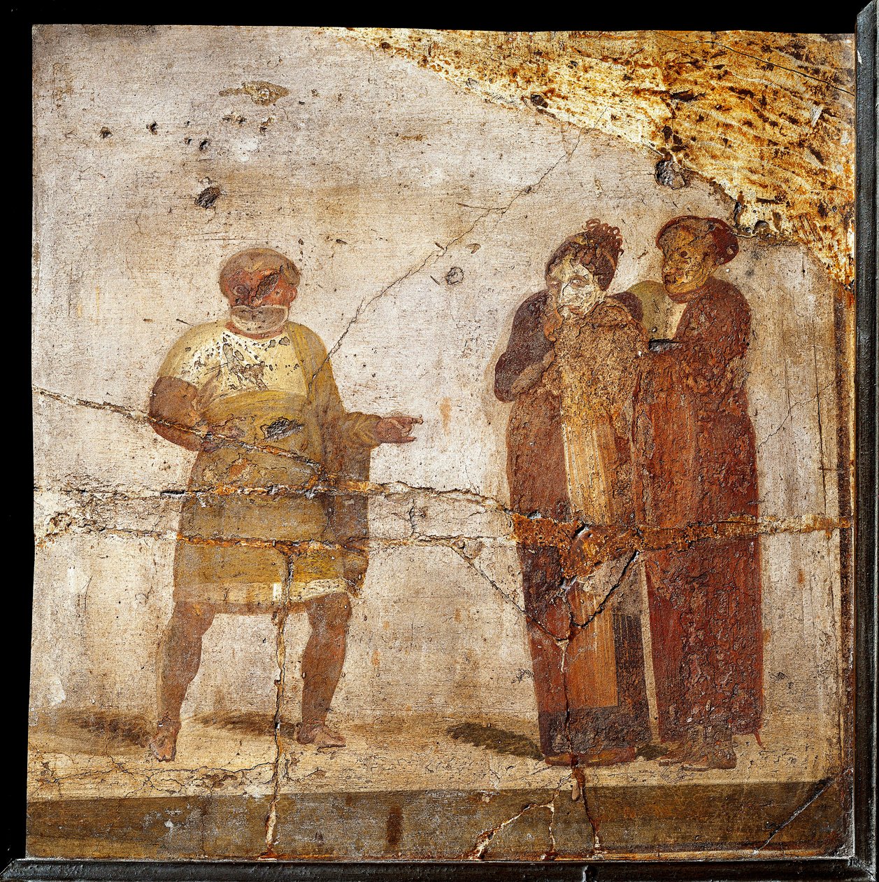 Színházi jelenet. Freskó Pompei helyéről alkotó: Roman