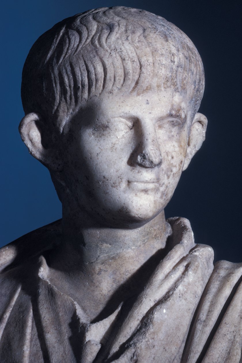 A fiatal Néró togátuszobra, a fej elölnézete, Kr.u. 50 körül (márvány) (140378 részlet) alkotó: Roman