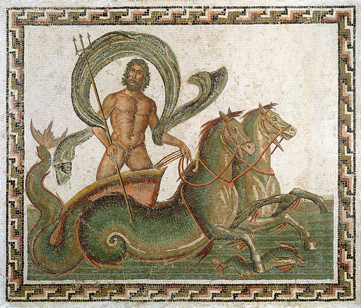 Neptun diadala, Wadi Blibane házának járda, Sousse (ókori Hadrumetum) (mozaik) alkotó: Roman