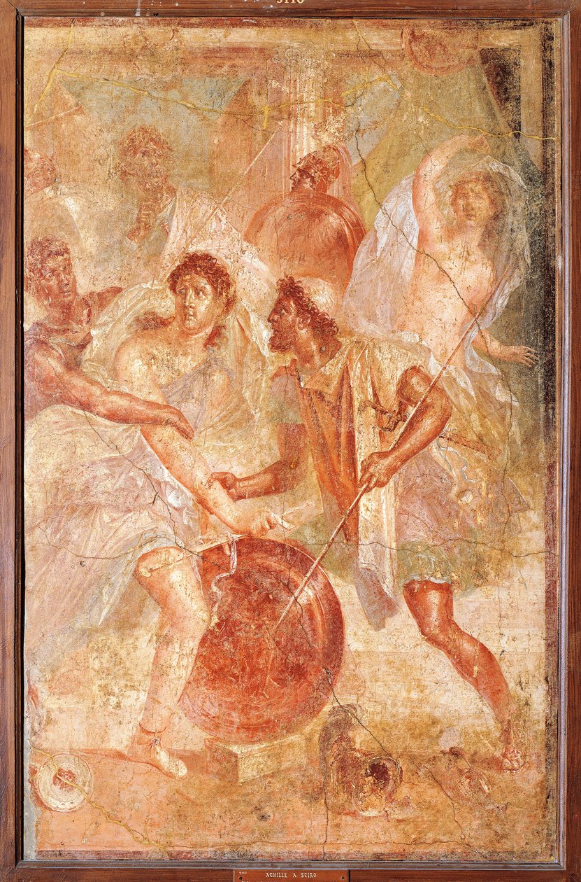 Ulysses és Diomedes felismerve Achilles nőstény Pyrrha a Lycomedes lányai között Skyrosban, Pompeiiből (freskó) alkotó: Roman