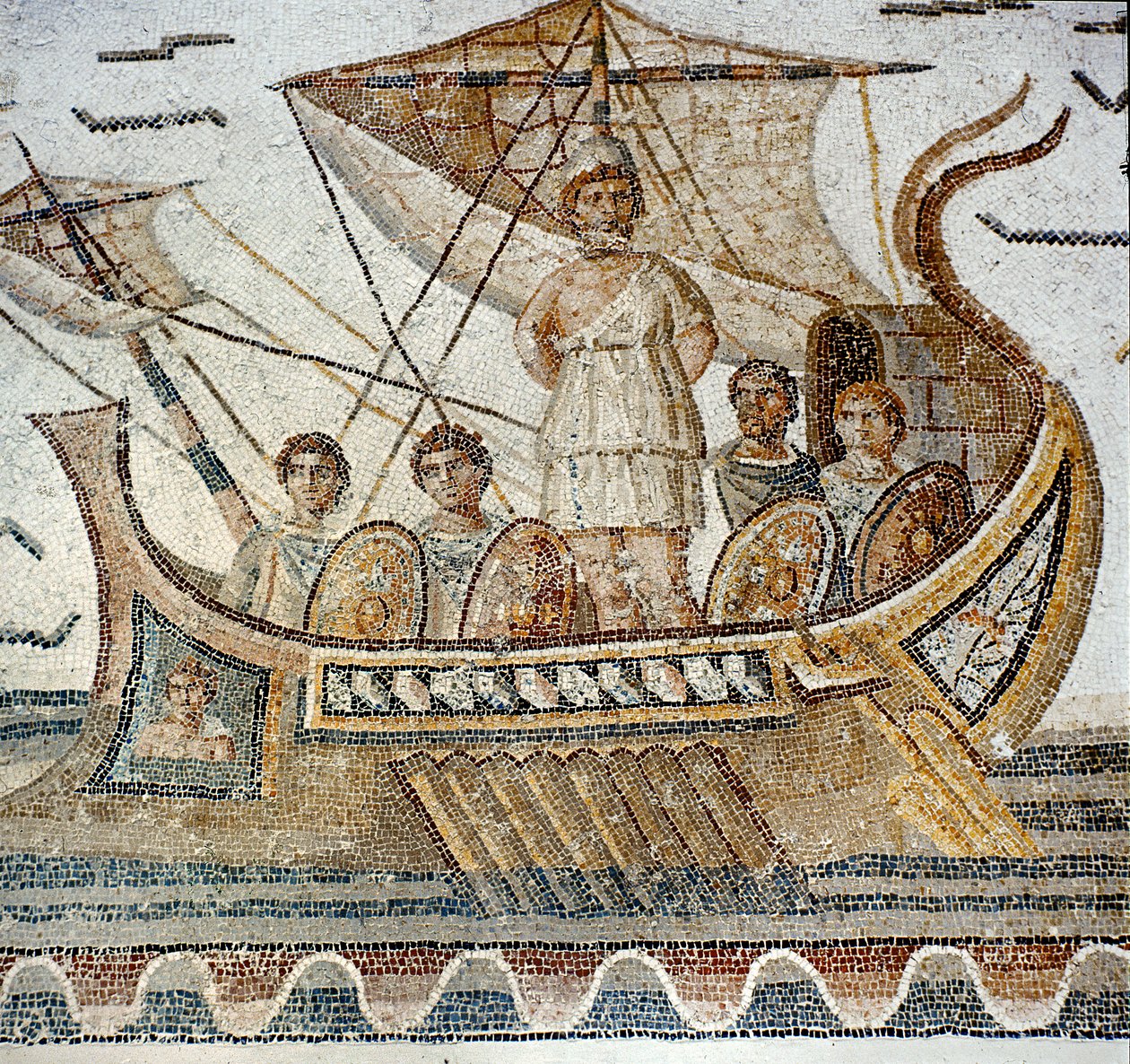 Odüsszeusz és a szirének, Homérosz Odüsszeiájából (mozaik) alkotó: Roman