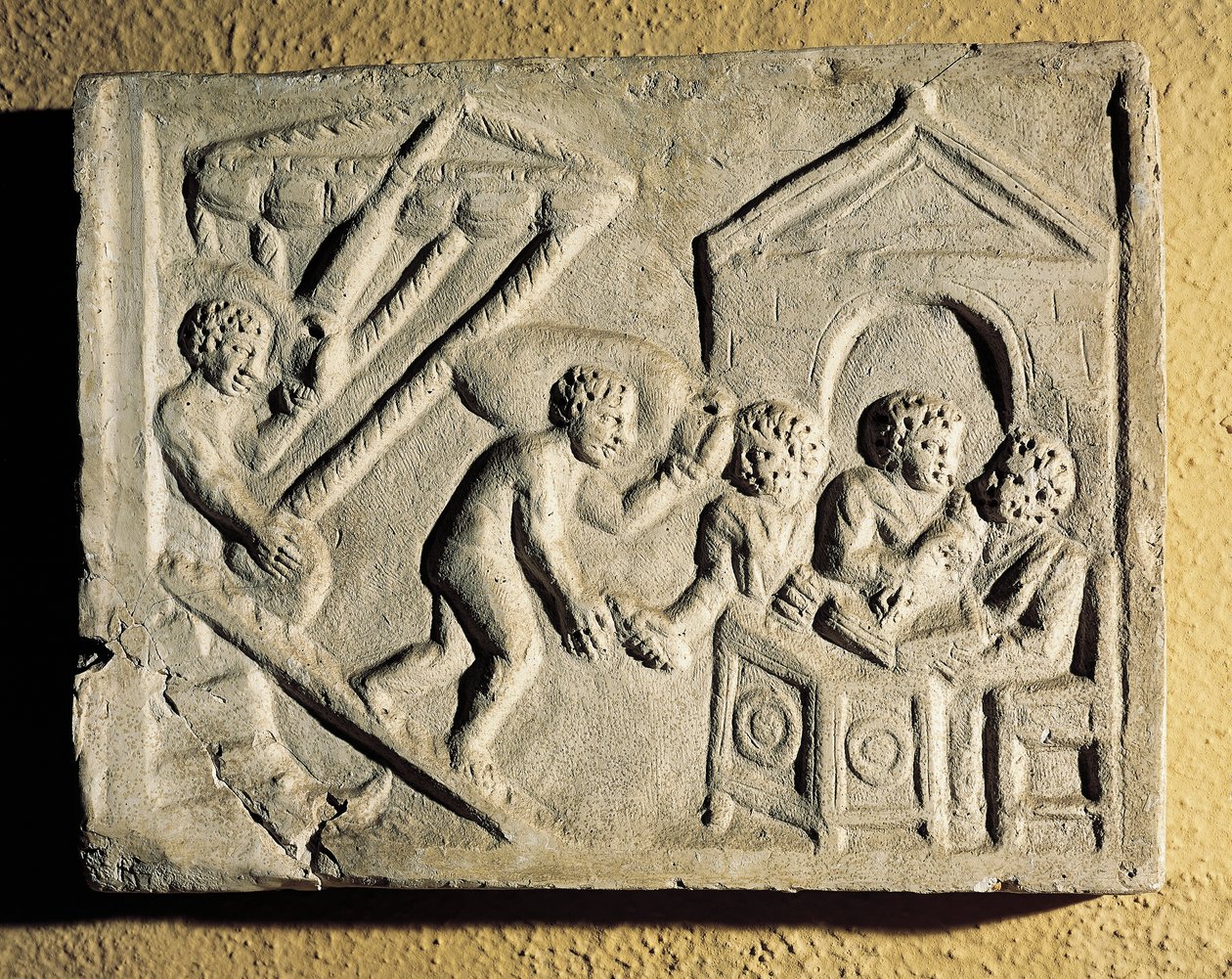 Rakomány kirakodása és kikötői ellenőrzés, dombormű, római civilizáció alkotó: Roman