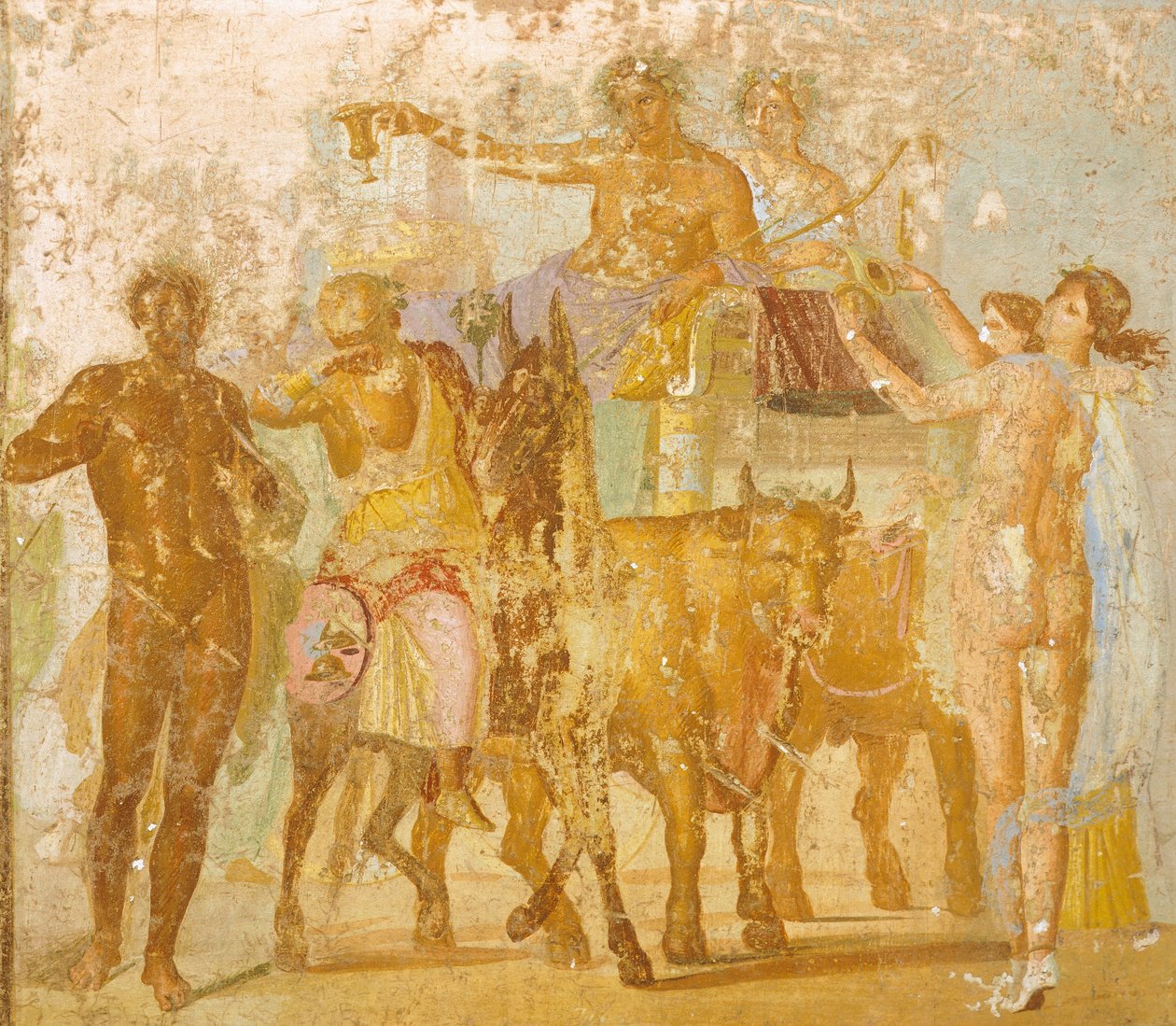 Falfestmény Bacchus diadalát ábrázoló Marcus Lucretius Fronto házából, Pompeii, Campania, római civilizáció alkotó: Roman