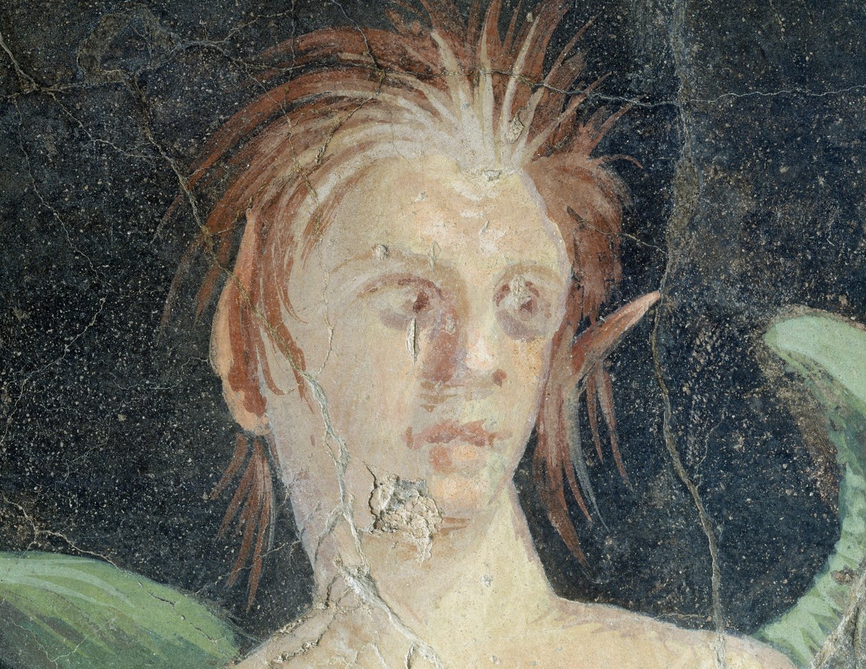 Szárnyas zseni, freskótöredék Publius Fannius Synistor villájából, Boscoreale, Campania, Olaszország, Részlet, római civilizáció alkotó: Roman