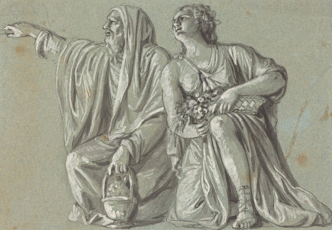 Két térdelő figura felajánlásokkal alkotó: Roman 18th Century