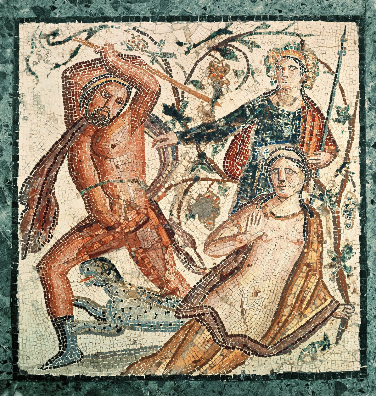 Lycurgus megtámadja az Ambrosia nimfát, mozaik Herculaneumból (i.sz. 50-79) alkotó: Roman Imperial Period