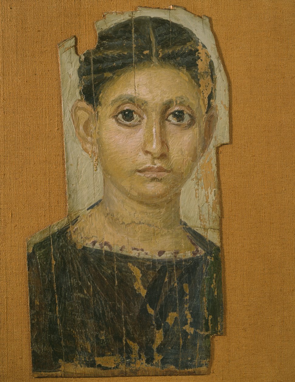 Múmia női portré, Fayumból, Kr.u. 3. század vége (enkausztiás viasz festett fára) alkotó: Roman Period Egyptian
