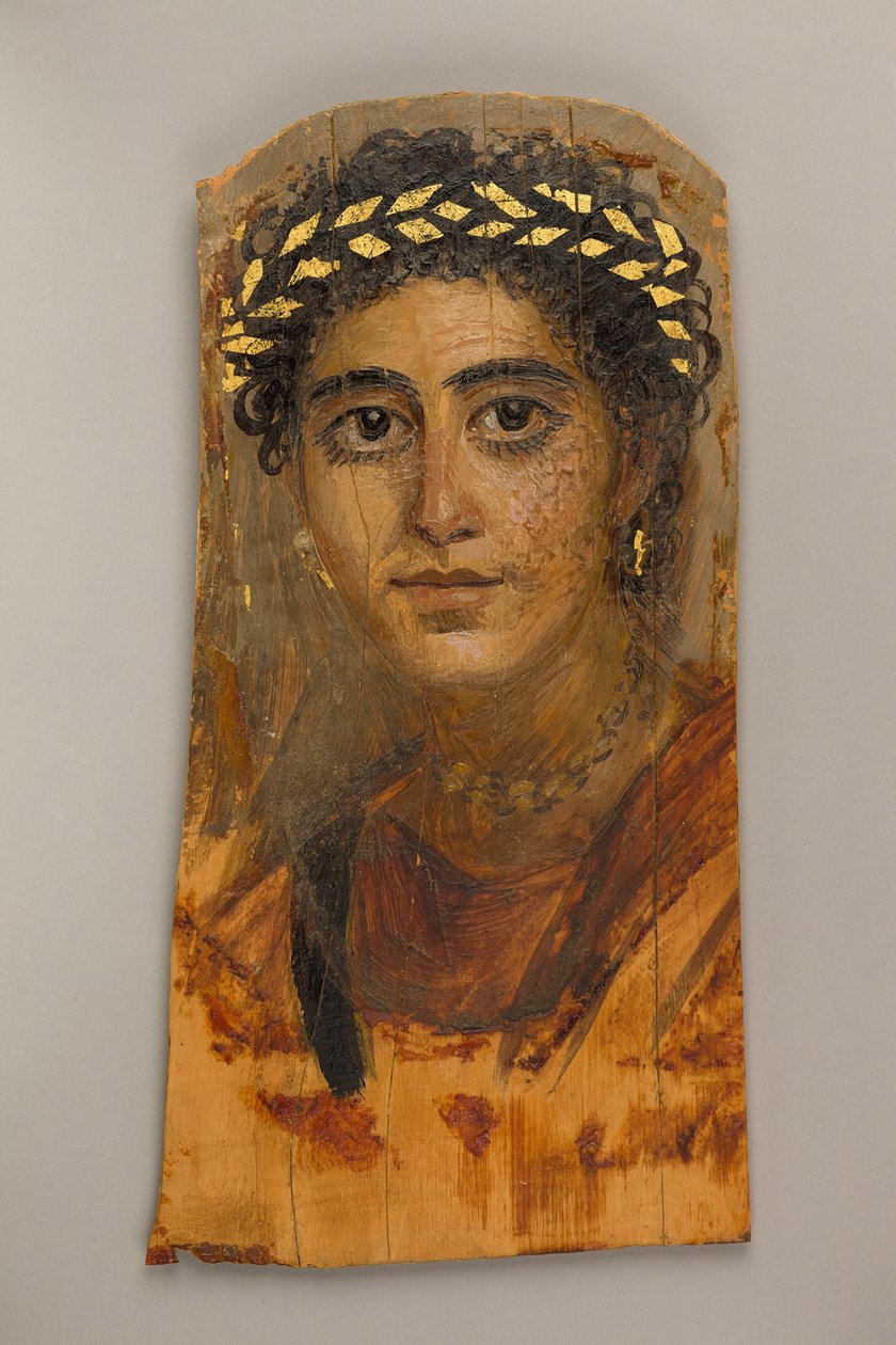 Fiatal nő portréja piros színben, i.sz. 90-120 (enkausztikus, hársfa, aranylevél) alkotó: Roman Period Egyptian
