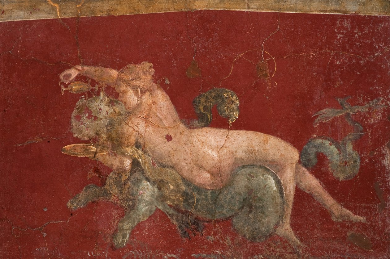 A nereida tengeri fenevadon tengeri párduc, 1. H. 1. sz. HIRDETÉS. alkotó: Roman Pompeian wall painting.
