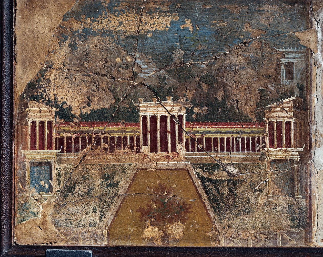 Ókori római freskó építészeti témájú Pompeiiből alkotó: Roman Roman