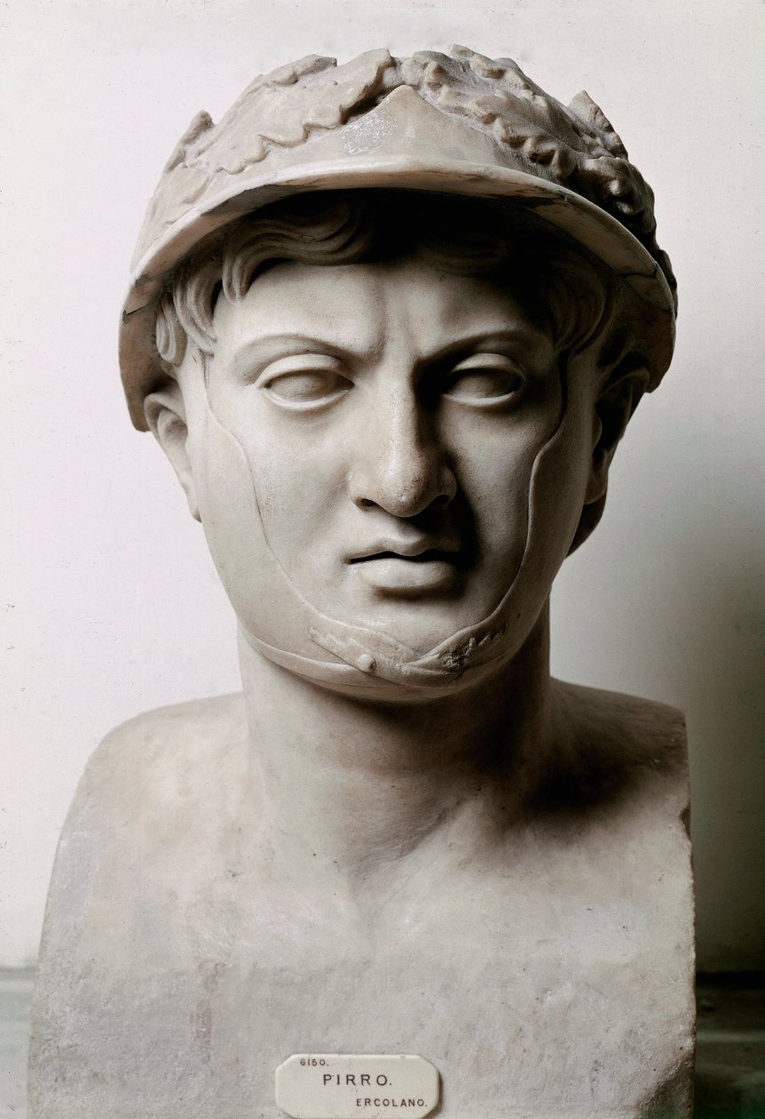 I. Pyrrhus (vagy Pyrrhos) birodalmi király mellszobra Kr.e. 306-tól 272-ig. Herculaneumból (Herculanum). Egy eredetiből Kr.e. 290-ből. Nápoly, Nemzeti Régészeti Múzeum – Epiruszi Pyrrhus mellszobra (Kr. e. 319-272). Római másolat az eredeti után Kr.e. 290  alkotó: Roman Roman