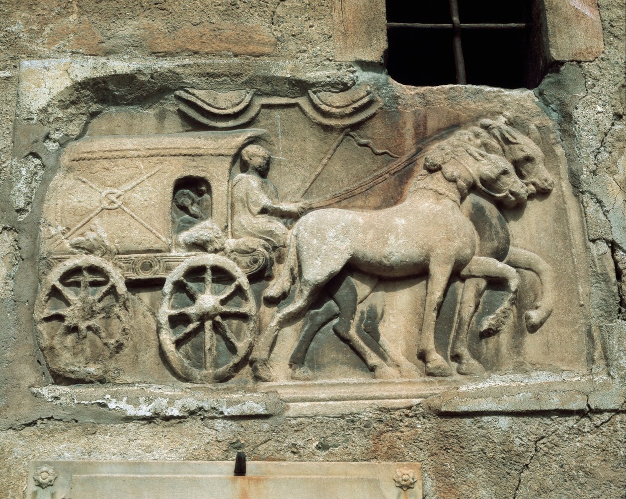 Kocsi (az alvilágba?) egy római sírból, ma a Maria Saal falutemplom déli falán alkotó: Roman Roman