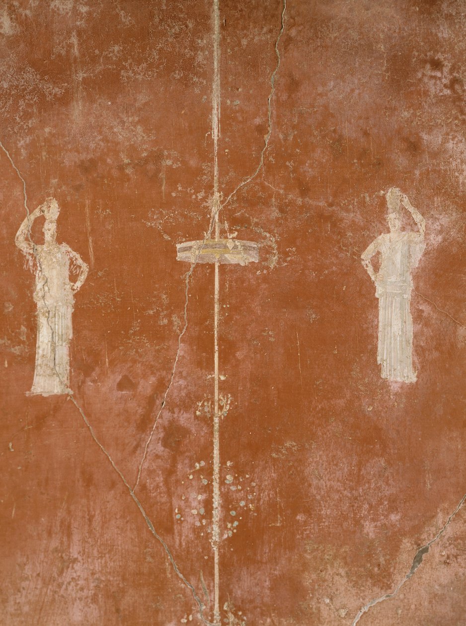 Dekoráció piros alapon harmadik pompei stílusban, Sacerdos Amandus háza, Pompeii, Campania, római civilizáció alkotó: Roman Roman