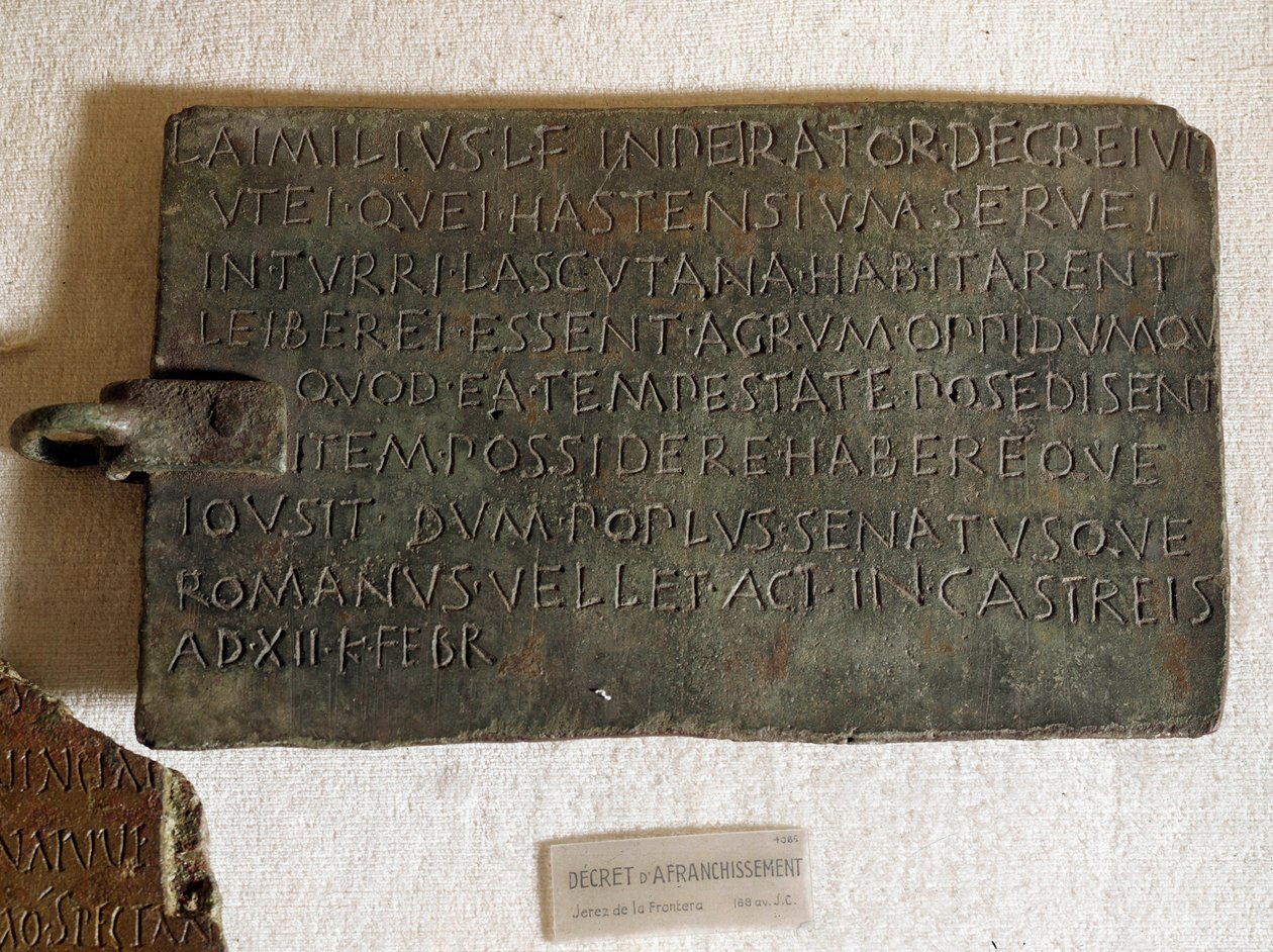 Latin nyelvű postaköltségrendelet bronzlemezen: január 21-én hirdették ki alkotó: Roman Roman