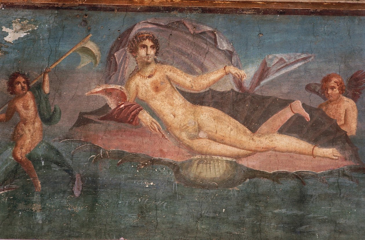 Freskó részlete a Vénusz házában a kagylóban, Pompeii, Campania, római civilizáció alkotó: Roman Roman