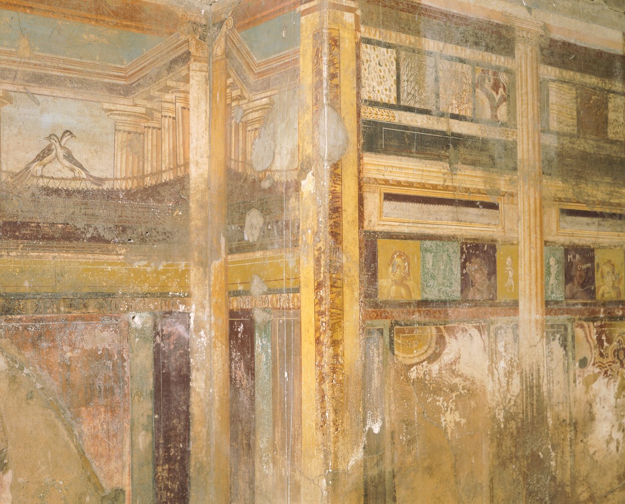 Részlet freskóról, faldíszítések egy része, Labirintus háza, Pompeii, Campania, Római civilizáció alkotó: Roman Roman