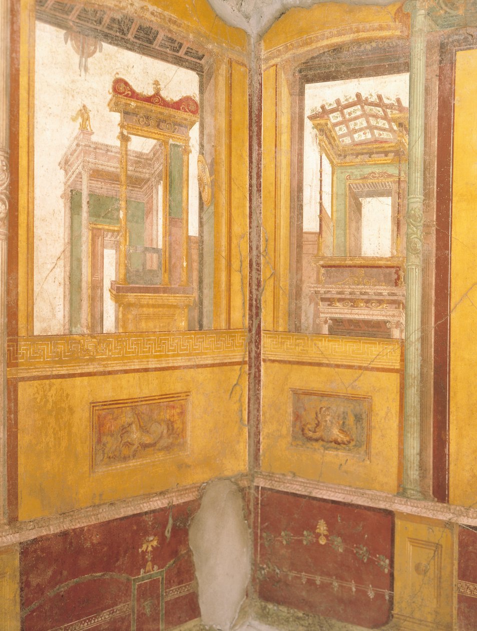 Freskókkal díszített fal részlete műépítészetben, Vettii háza, Pompeii, Campania, római civilizáció alkotó: Roman Roman